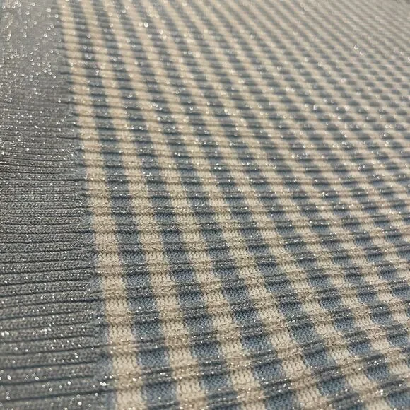 ~Brooks Brothers XL Sweater Short Sleeved Striped Metallic Ribbed Knit Lite Blue - Picture 15 of 16